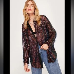 Sequin Fringe Detail Button Down shirt. Size 10